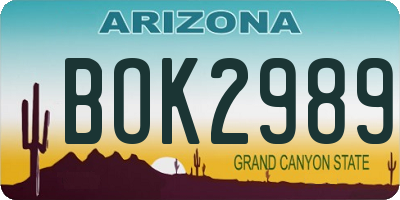 AZ license plate BOK2989