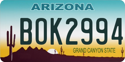 AZ license plate BOK2994