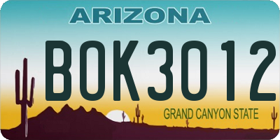 AZ license plate BOK3012