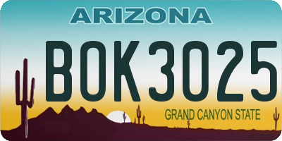 AZ license plate BOK3025