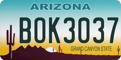 AZ license plate BOK3037