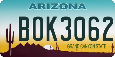 AZ license plate BOK3062