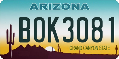 AZ license plate BOK3081
