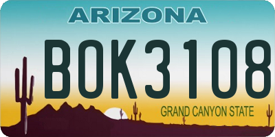 AZ license plate BOK3108