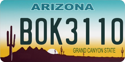 AZ license plate BOK3110