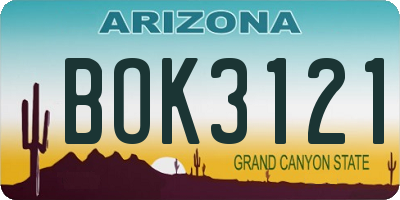 AZ license plate BOK3121