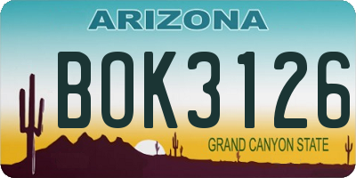 AZ license plate BOK3126