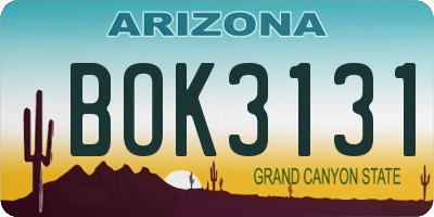 AZ license plate BOK3131