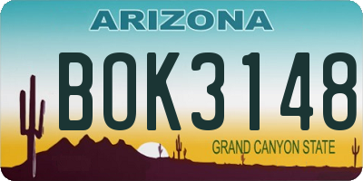 AZ license plate BOK3148