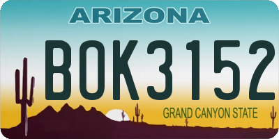 AZ license plate BOK3152
