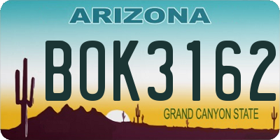 AZ license plate BOK3162