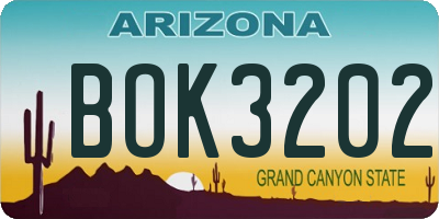 AZ license plate BOK3202