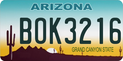 AZ license plate BOK3216
