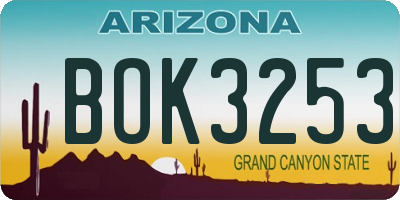 AZ license plate BOK3253