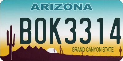 AZ license plate BOK3314