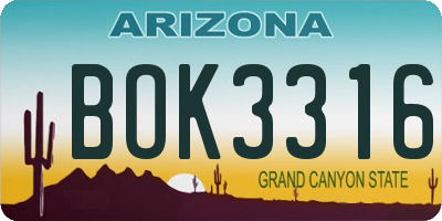 AZ license plate BOK3316