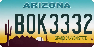 AZ license plate BOK3332