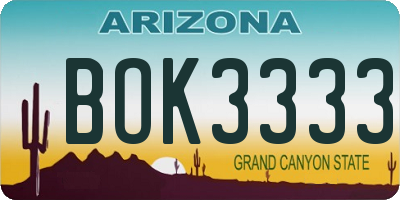 AZ license plate BOK3333