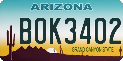 AZ license plate BOK3402