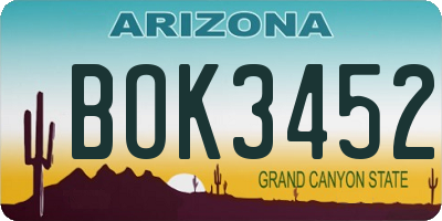 AZ license plate BOK3452