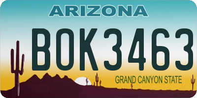 AZ license plate BOK3463