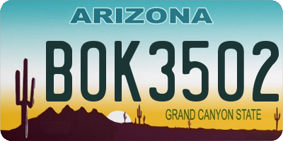 AZ license plate BOK3502