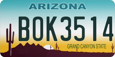 AZ license plate BOK3514