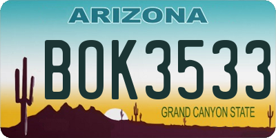 AZ license plate BOK3533