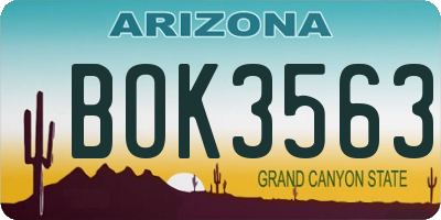 AZ license plate BOK3563