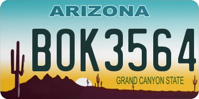 AZ license plate BOK3564