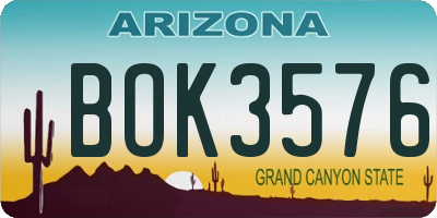 AZ license plate BOK3576