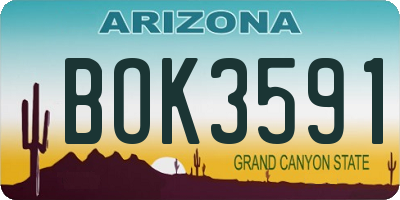 AZ license plate BOK3591