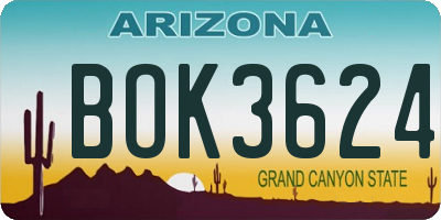 AZ license plate BOK3624