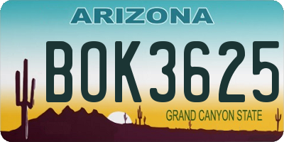 AZ license plate BOK3625