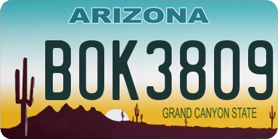 AZ license plate BOK3809