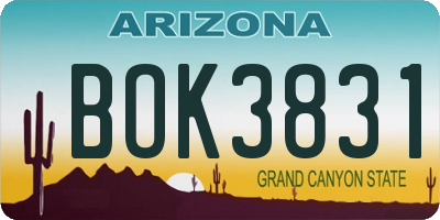 AZ license plate BOK3831