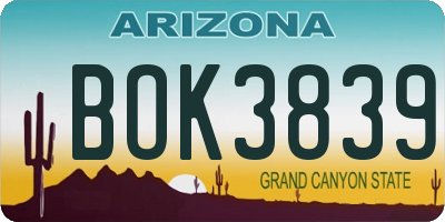 AZ license plate BOK3839