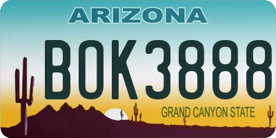 AZ license plate BOK3888