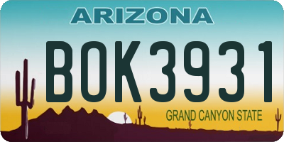 AZ license plate BOK3931