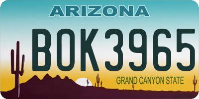 AZ license plate BOK3965