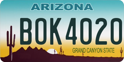 AZ license plate BOK4020