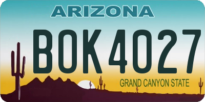 AZ license plate BOK4027