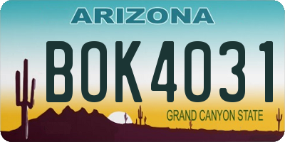AZ license plate BOK4031