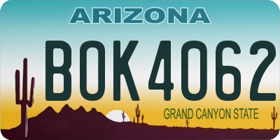 AZ license plate BOK4062
