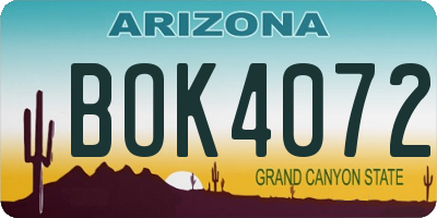 AZ license plate BOK4072