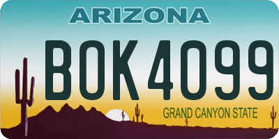 AZ license plate BOK4099
