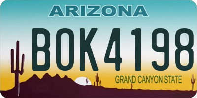 AZ license plate BOK4198