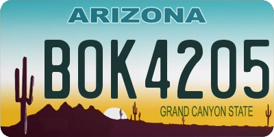 AZ license plate BOK4205