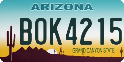 AZ license plate BOK4215