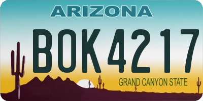 AZ license plate BOK4217
